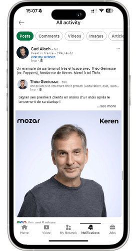 Visuel de mon LinkedIn mobile avec l'avis client d'une PME