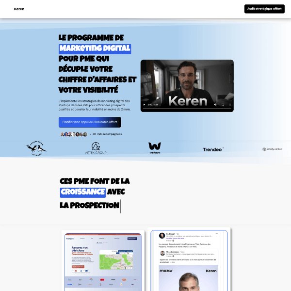 Visuel d'un cas client de landing page Keren